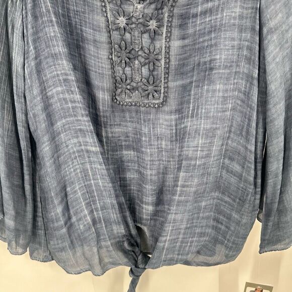 NWT Spense Women's Tie Front Embroidered Bell Sleeve Boho Top Blue Size Small - Picture 7 of 15